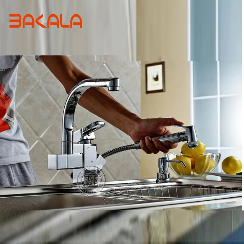 

Freeshipping Multifunctional kitchen faucet hot and cold taps pull copper kitchen faucet BR-333
