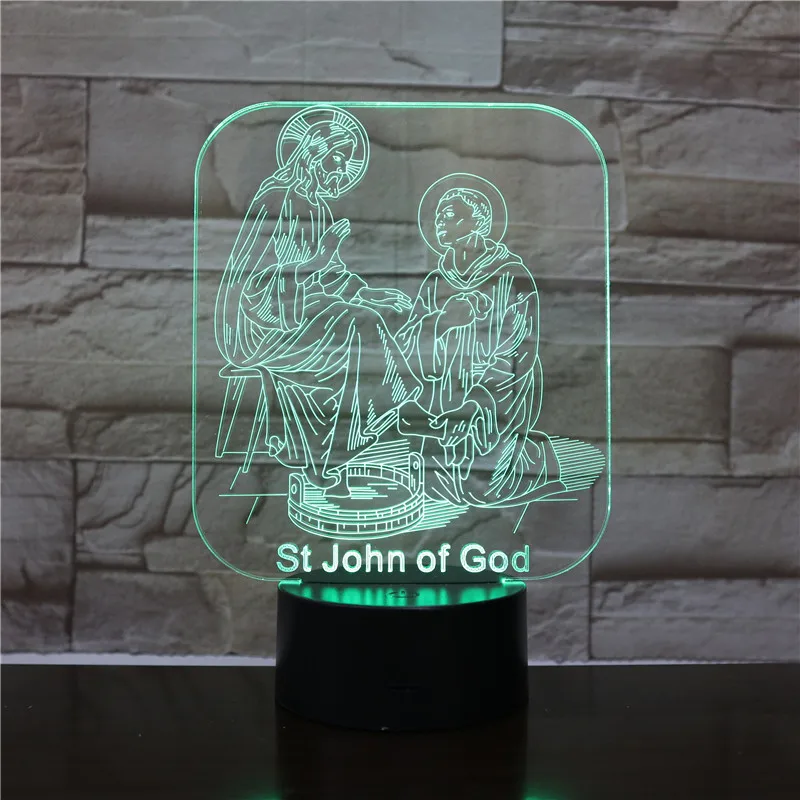 Сент-Джон Бог 3D акриловый светодиодный Ночные огни Иллюзия Home Decor оптические