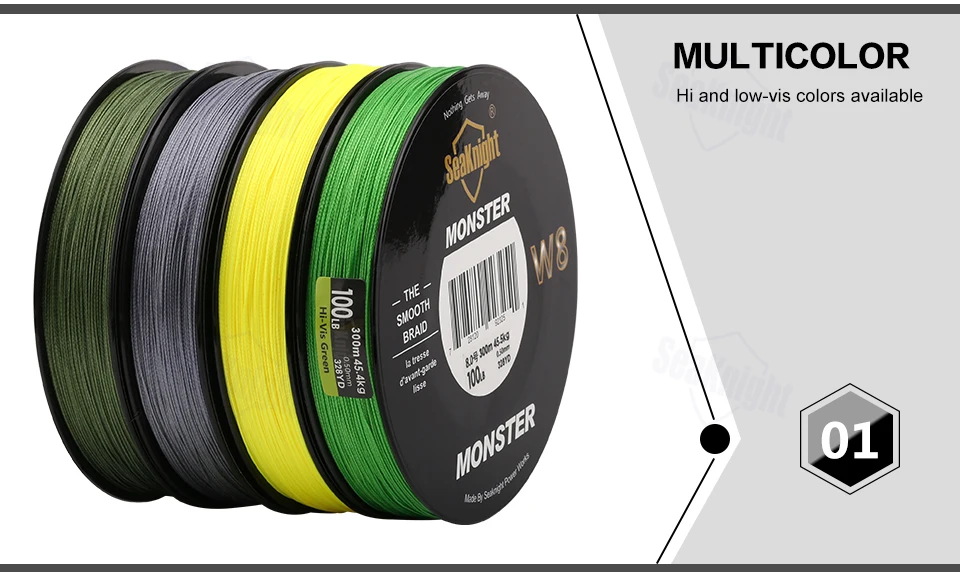 SeaKnight W8 Fishing Line 8 Strands Multifilament Fishing PE Line 8 Weaves Strong Braided Wire 20LB 40LB 80LB 100LB 300M