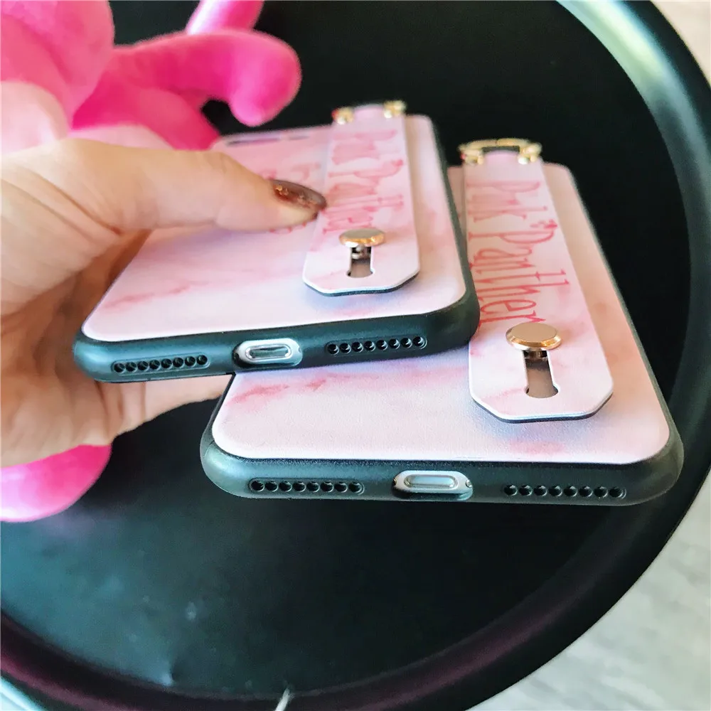 Fashion Pink Panther Ring Phone Case For iPhone X XS MAX XR 6s 7 8 Plus Girl Cute Naughty Leopard Wrist Strap Handbag |