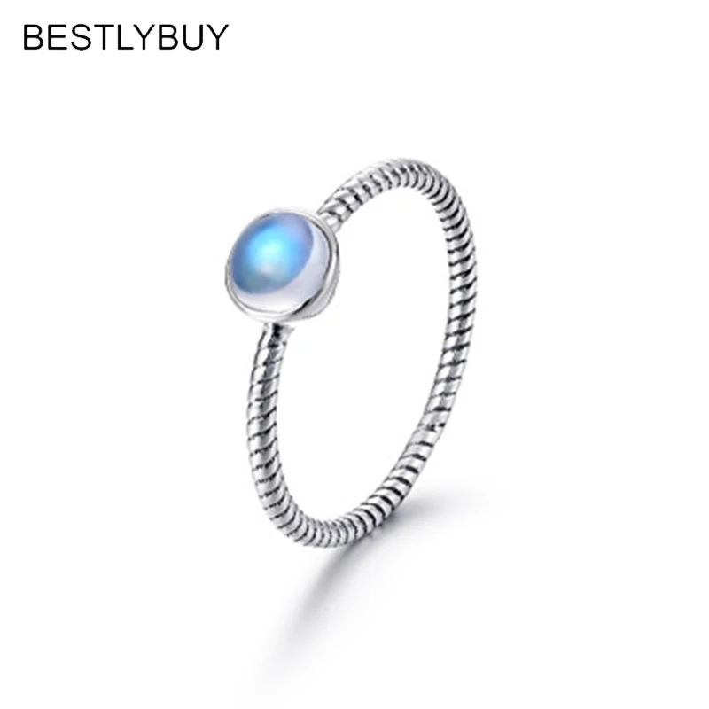 

Женское серебряное кольцо BESTLYBUY, серебряное кольцо из стерлингового серебра S925 пробы с голубым месяцем, богемное ювелирное изделие