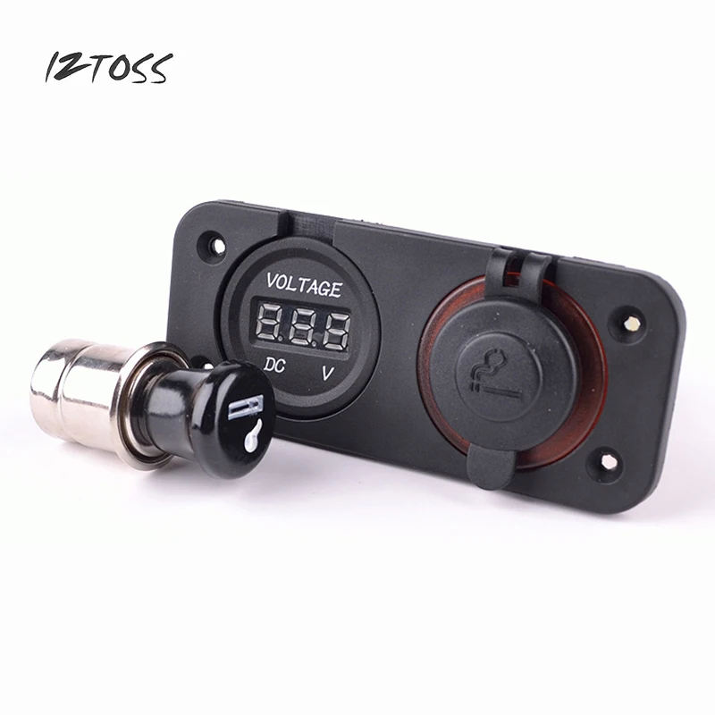 IZTOSS 12 V/24 V гнездо прикуривателя красный светодиод + Цифровой вольтметр для