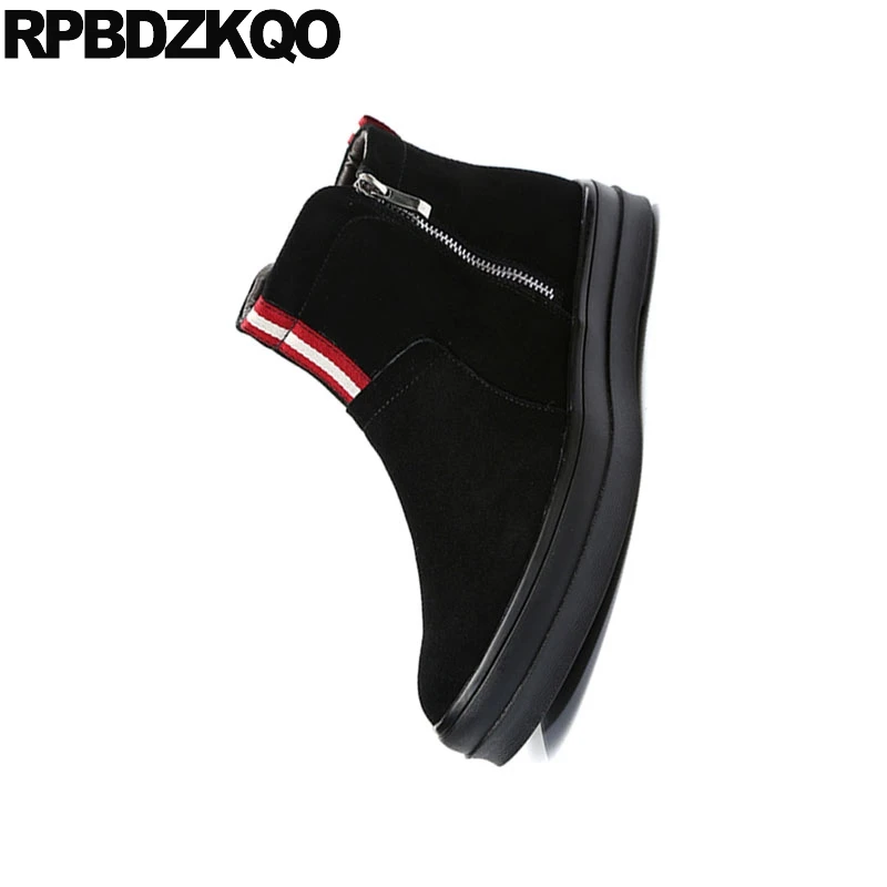 

Ankle Genuine Leather High Platform Sneakers Boots Suede Shoes Booties Top Men Black Sole Flat Winter Trainer Fur Thick Soled