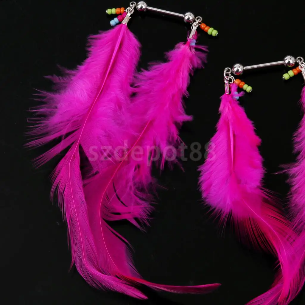 2Pcs Stainless Steel Body Piercing Jewelry Rose Red Feather Breast Nipple Shield Bar Ring | Украшения и аксессуары