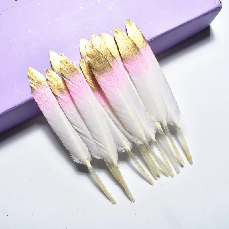 Pink Gold 20 шт/партия Окрашенные золотые пудры окунутые гусиные перья для поделок 10-15 см/4-6 дюймов перо фазана для изготовления ювелирных изделий - Цвет: Pink Gold