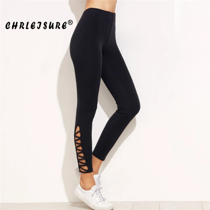 CHRLEISURE эластичные леггинсы Женские однотонные леггинсы для фитнеса тренировок брюки женские модные уличные полые леггинсы