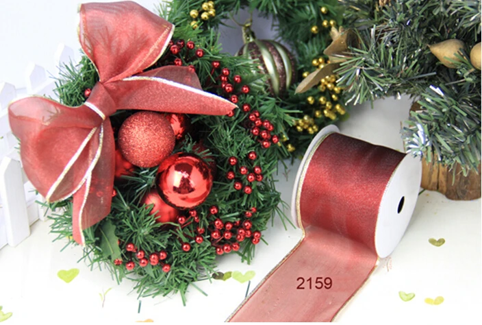 2 1/2 Inch X 25yards Golden lurex edge organza ribbon gift box wrapping wired N2159 | Дом и сад
