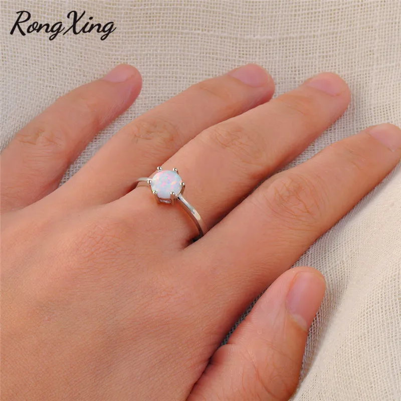 RongXing, 925 пробы, заполненные серебром, Круглые, белые/синие, огненный опал, кольца для женщин, свадебная мода, ювелирный камень, кольцо, RP0198
