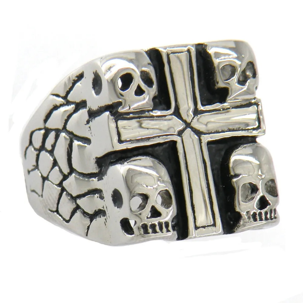 

FANSSTEEL Stainless Steel Jewelry 4 SkullS Cross SignET Biker Ring FSR02W75