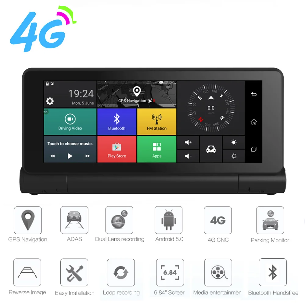 4 г ADAS Видеорегистраторы для автомобилей GPS навигатор Камера 6.84 &quotAndroid 5.0 Bluetooth HD