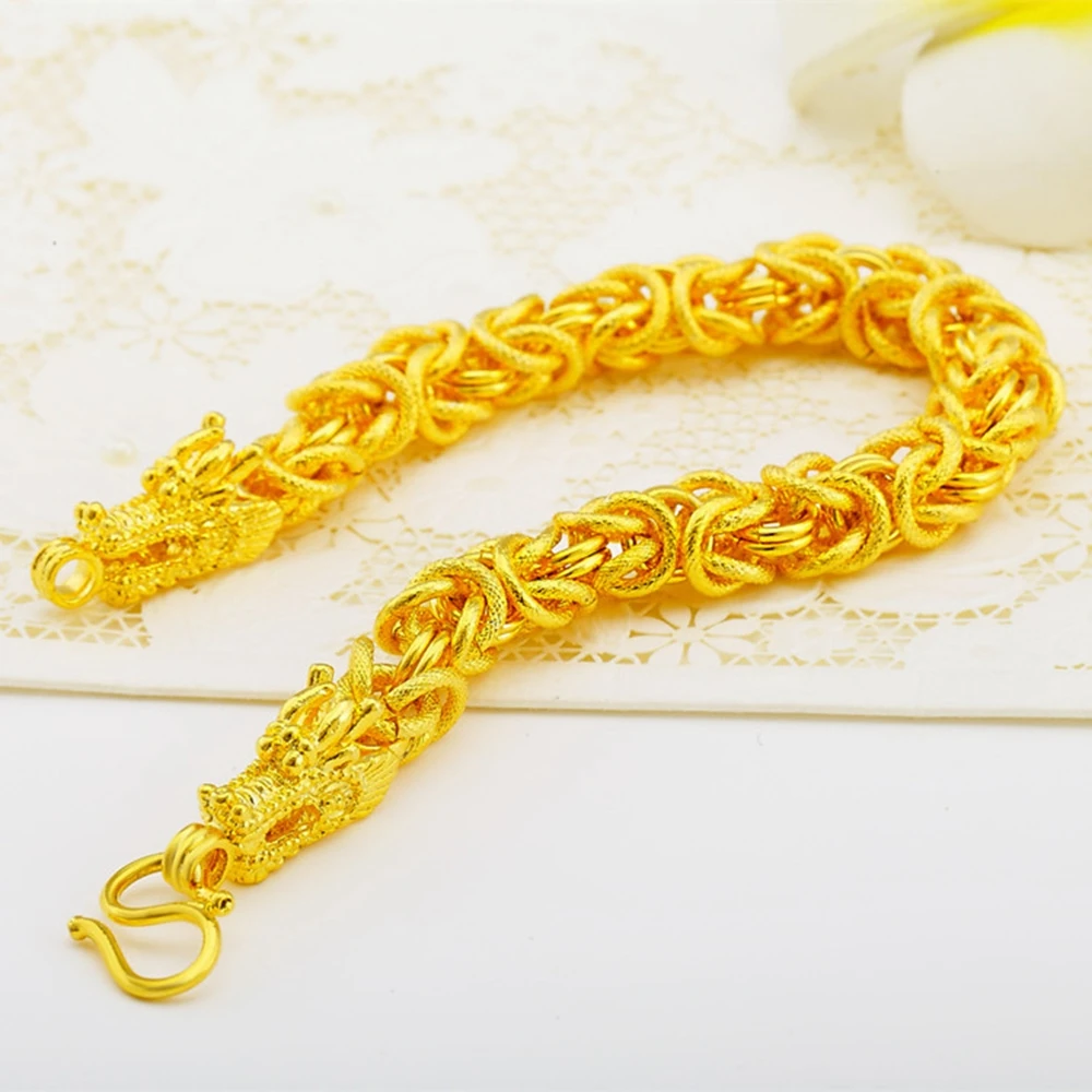 Thick Bracelet Yellow Gold Filled Mens Chain With Dragon Head Design | Украшения и аксессуары