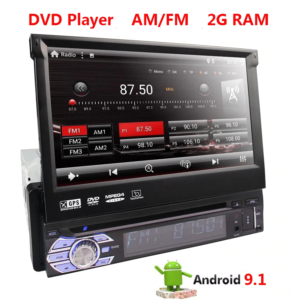 Автомагнитола 2 + 32 ГБ Android 9 1 Din CD DVD плеер стерео видео AM FM RDS 3G 4G Универсальная Bluetooth