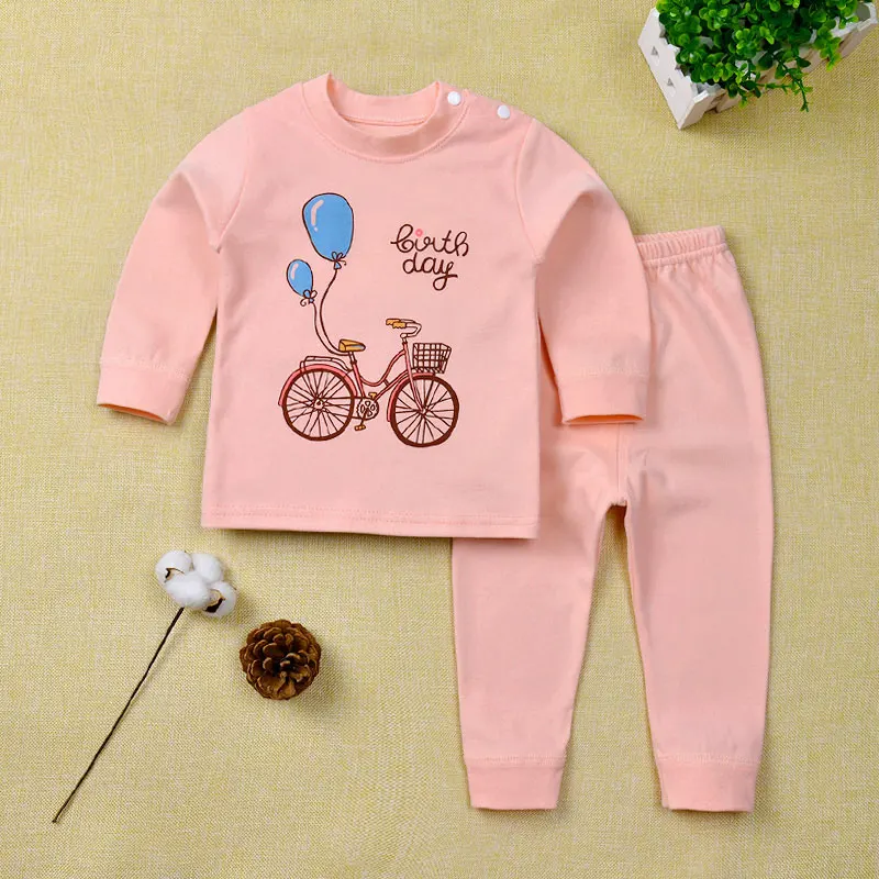 Pink Bicycle Пижамы для новорожденных комплект из топа и штанов для малышей, хлопковая одежда для сна с разрезом по бокам, плотно облегающая одежда для сна для малышей костюм для сна с длинными рукавами - Цвет: Pink Bicycle