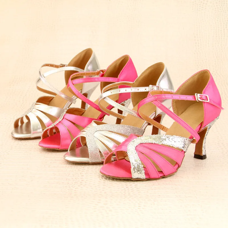 Dileechi серебро Костюмы для латиноамериканских танцев танцевальная обувь атлас Для