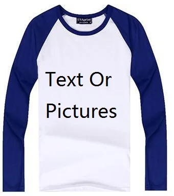 Customize Blue White Индивидуальные футболки для маленьких мальчиков, однотонные Детские футболки с длинными рукавами и принтом, осенняя футболка из хлопка с логотипом, топы для девочек, индивидуальная футболка - Цвет: Customize Blue White