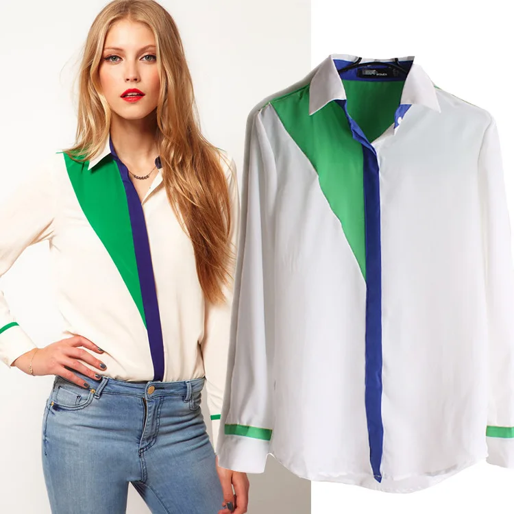 2014 new autumn winter mixed colors Slim Ms. Europe striped women's long-sleeved polo shirt chiffon blouse for lady A-260 |
