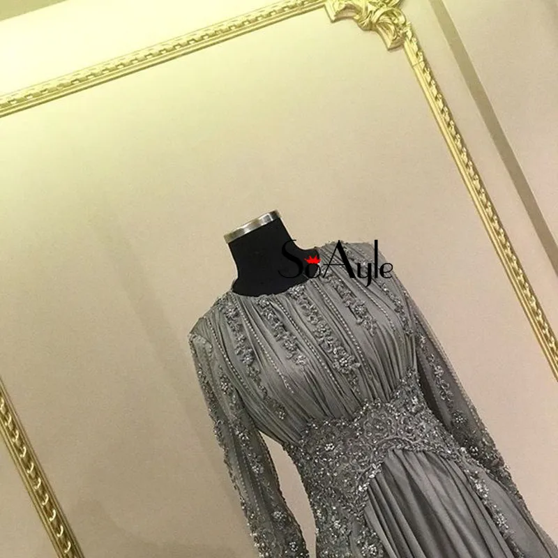 

SoAyle Vestido de Madrin 2018 Mother of Bride Dresses Plus Size Chiffon Lace Appliques Muslim Dubai Beaded Wedding Guest Dresses