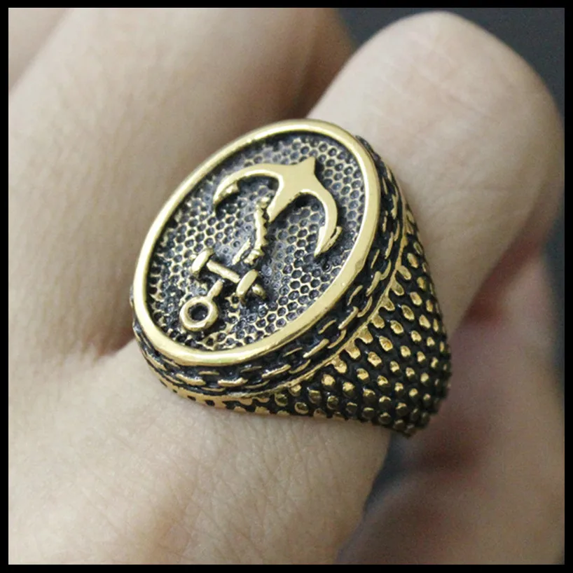 3 шт./лот Золотое кольцо с якорем Крутое из нержавеющей стали 316L в байкерском