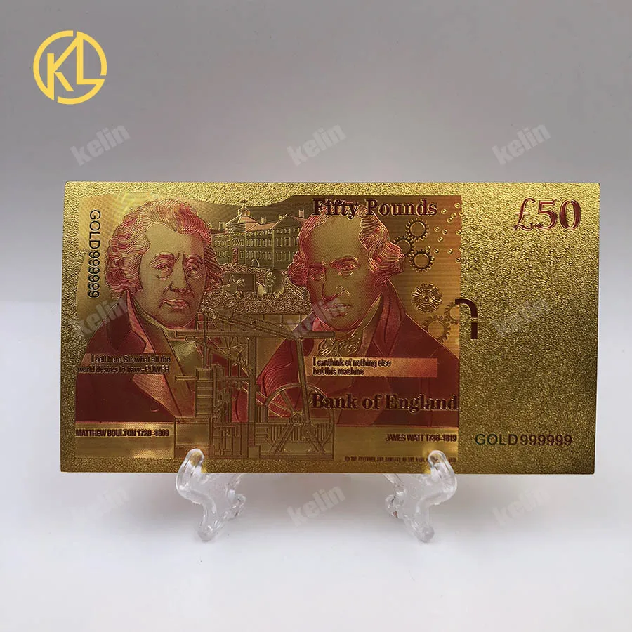 10pcs/lot UK Colorful Gold Banknote 50 Pound Banknotes in Plated Fake plastic Paper Money For Collection | Дом и сад