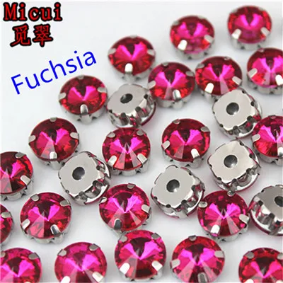 Fuchsia Michui разноцветные стеклянные кристаллы круглые с серебряной установкой для шитья хрустальные стразы для аксессуаров одежды MC1003 - Цвет: Fuchsia