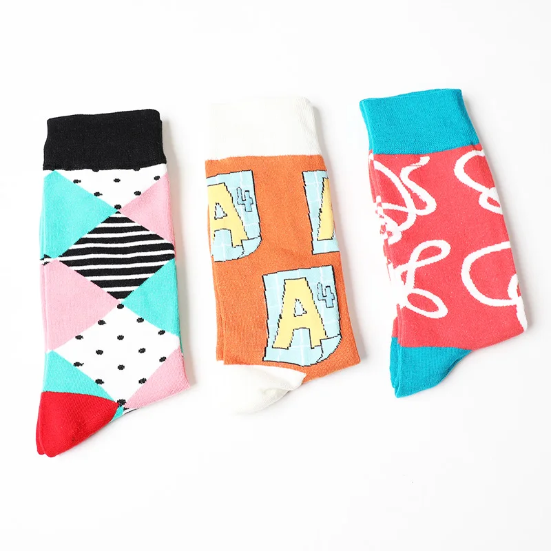 Модные мужские хлопковые носки с рисунком happy socks Дизайнерские повседневные harajuku