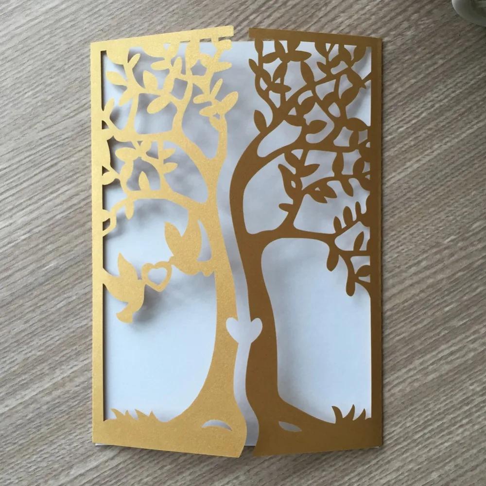 

20pcs Tree Bird Design greeting cards laser cut wedding invitation card wedding greeting cards wholesale wedding invitations