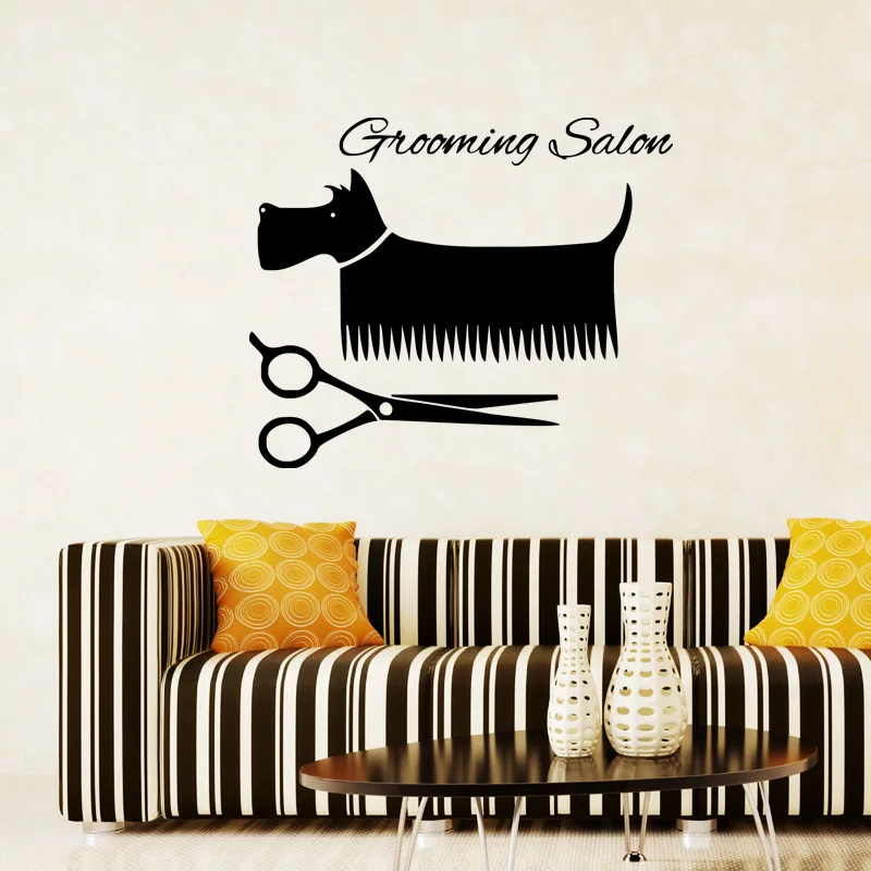 

Grooming Salon Wall Sticker Dog Shade Comb Scissors Wall Decorations Living Room Removable Adhesive Art Mural Decals Home Decor