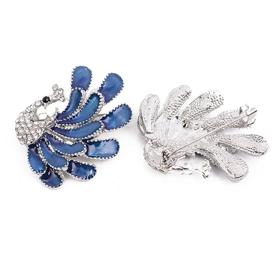 Charming Crystal Blue Peacock Collar Brooch Pins Broche Fashion Women Party Accessories Creative Jewelry Lovers Gift XZ004 | Украшения и
