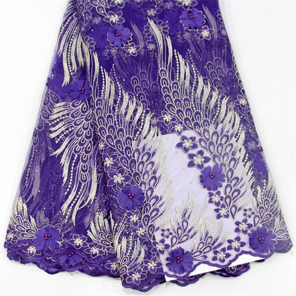 Off white African Lace Fabric 3D Flower High Quality Mesh Fashion Wedding/Party dress for women gril HJ488-1 | Дом и сад