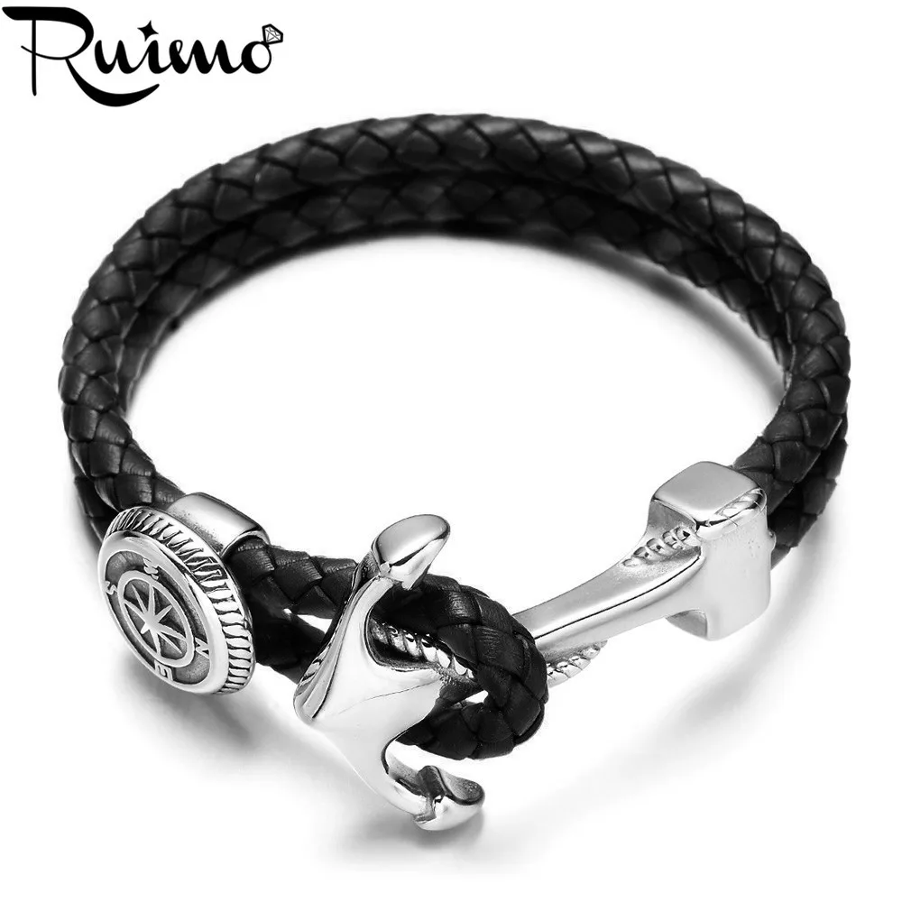 Мужской браслет RUIMO из натуральной кожи плетеный нержавеющей стали 316l с