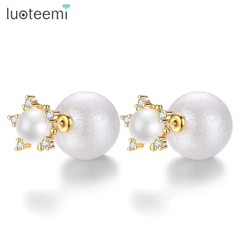 

LUOTEEMI Brand Fashion 4-Color Optional Ball Design Stud Earrings For Women Imitation Pearl Flower Statement Cute Daily Jewelry