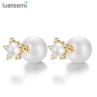 luoteemi brand fashion 4 color optional ball design stud earrings for women imitation pearl flower statement cute daily jewelry