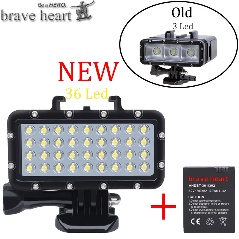 NEW Go pro Hero 5 36 LED Beads Diving Lamp Waterproof Light For Gopro 6 4 Xiaomi Yi 4K+yi Lite mijia SJCAM SJ8 Accessories | Электроника