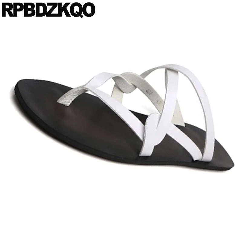 Мужчины гладиаторские сандалии лето Runway белый обувь шлепки кожа дизайнер ремень