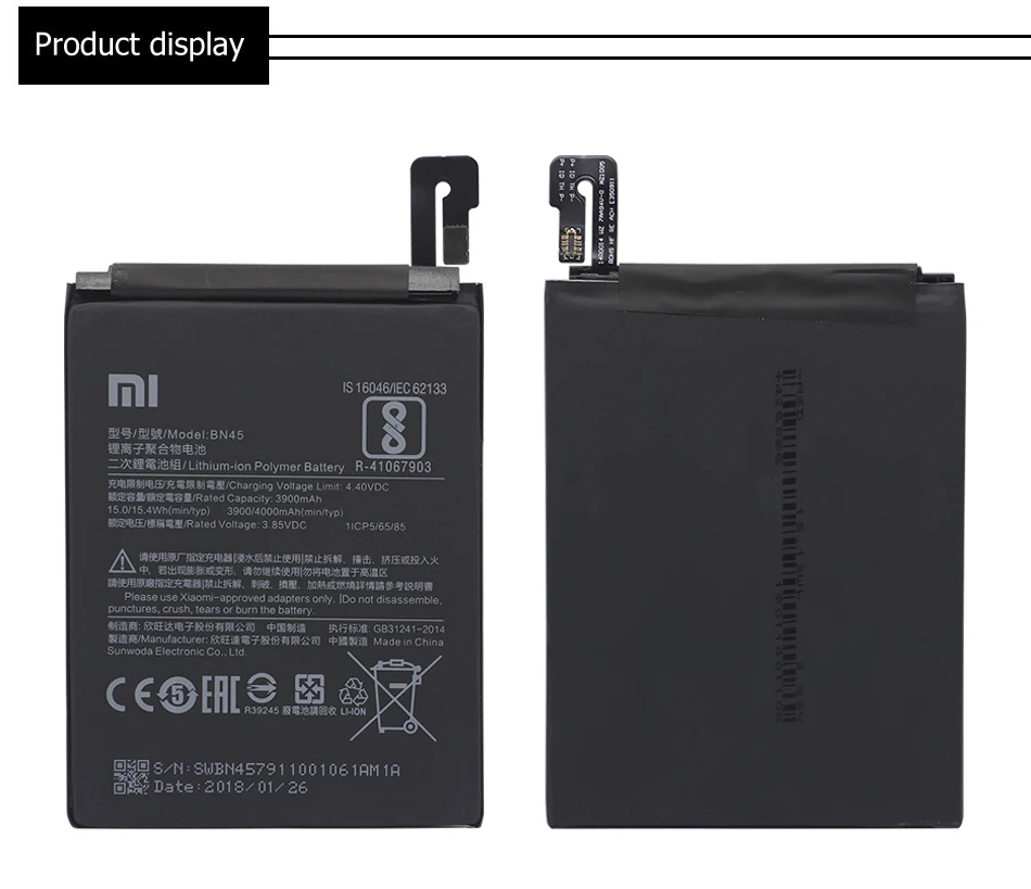 Оригинальный аккумулятор для телефона Redmi Note 5 сменные батареи Xiaomi hongmi Note5 Pro BN45 |