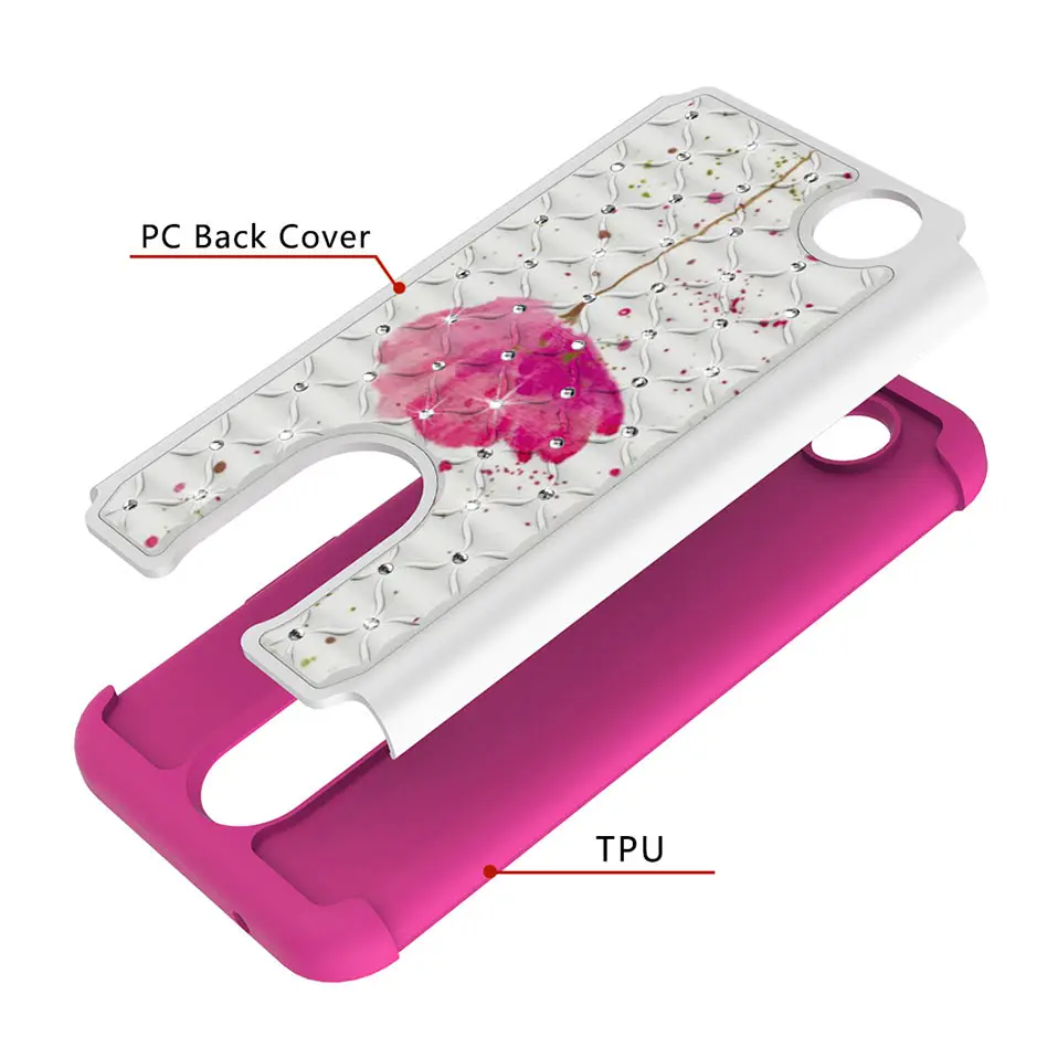 For LG K10 2017 2018 High quality 2-in-1 TPU + PC shells Capa Coque Cover G7 K30 K20 Plus Fashion diamond flash back case |