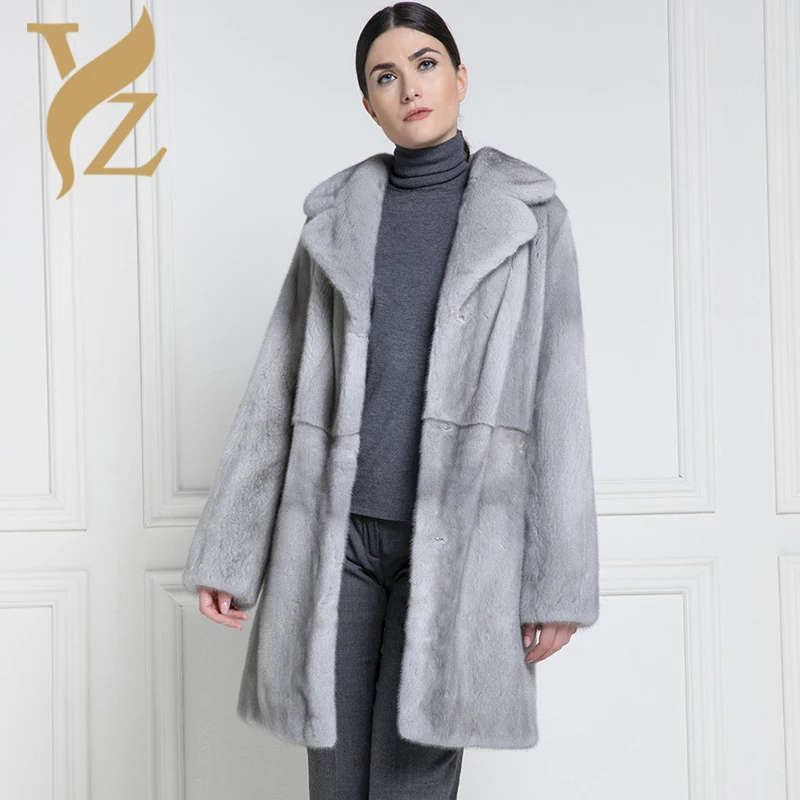 Fashion Wholeskin Real Mink Fur Coats For Women Slim Mink Jackets With Turn-down Collar Outerwear Overcoats Plus Size Tops
