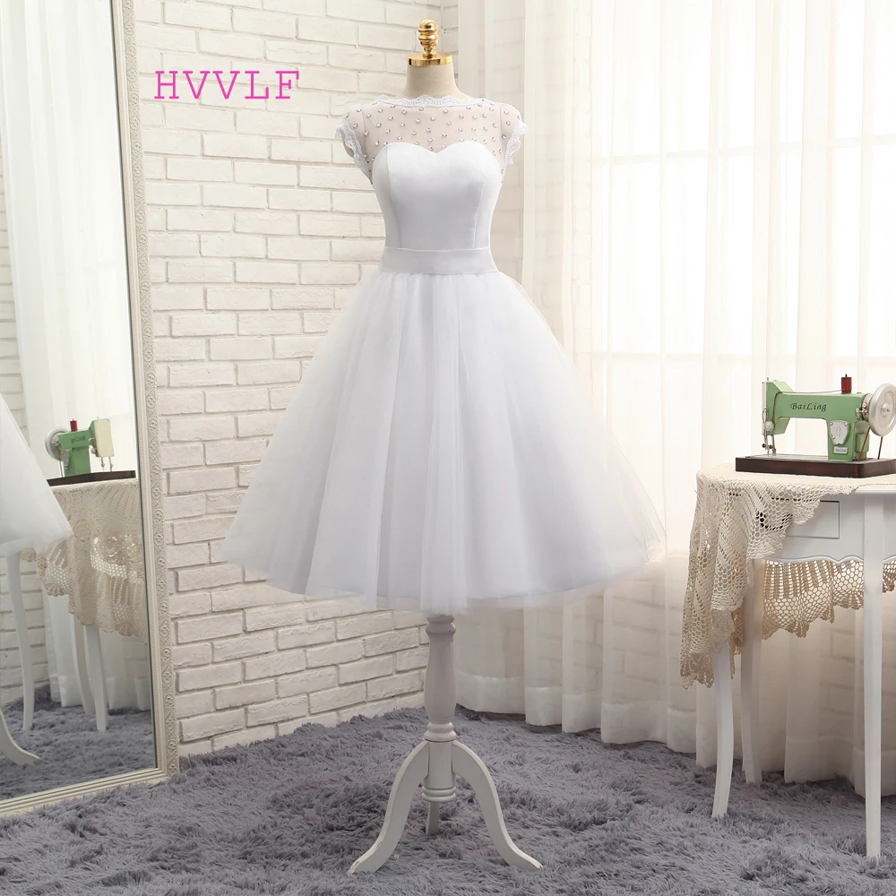 Vestido De Noiva Короткие свадебные платья в форме трапеции Чай Длина тюлем кристалл с
