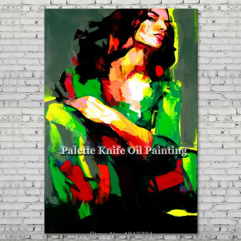 

Palette knife portrait Face Oil painting Character figure canva Hand painted Francoise Nielly wall Art picture for living room18