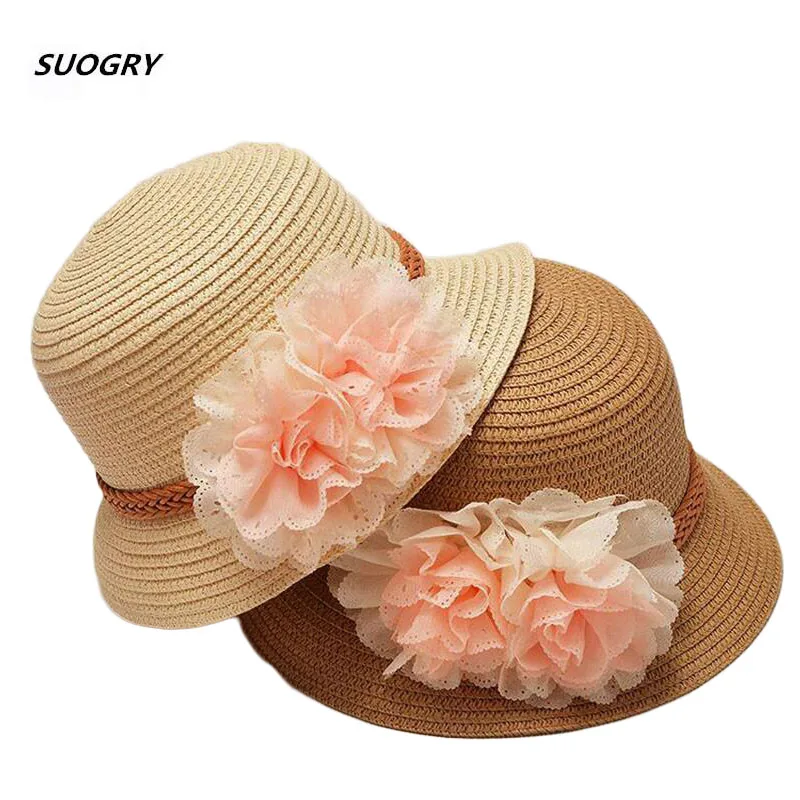 

2017 Spring Summer Retail Children Flower Dome Straw Hat Baby Girls Beach Hats kids Sun Hat