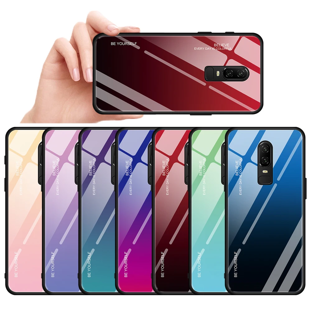 Чехол для Oneplus 6 UYFRATE Тонкий Стеклянный чехол телефона гладкое закаленное стекло