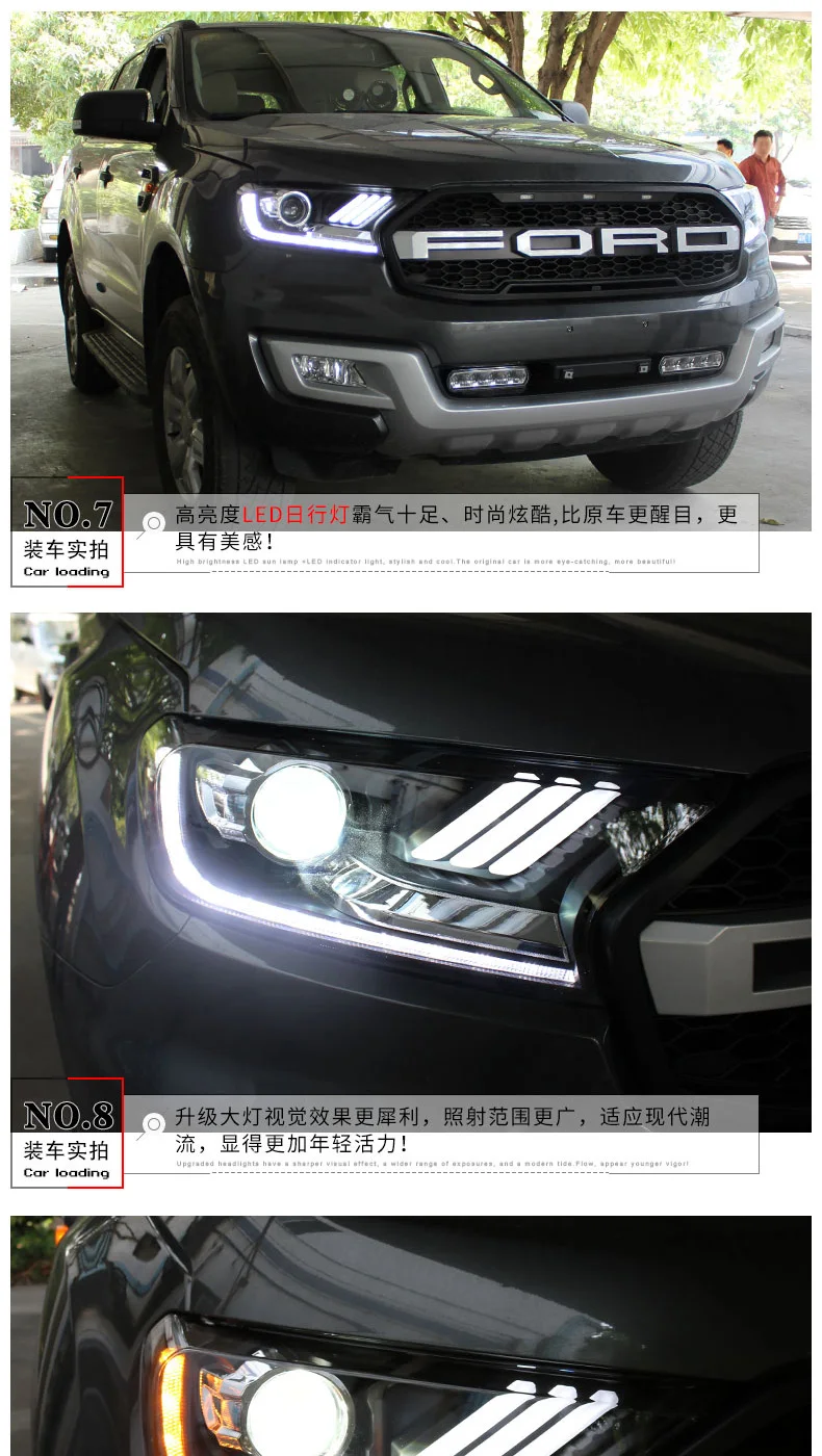 BiNFU стайлинга автомобилей для Ford Ranger светодиодные фары с двойной линзы и plug and play дизайн H7 или D2H Bubl