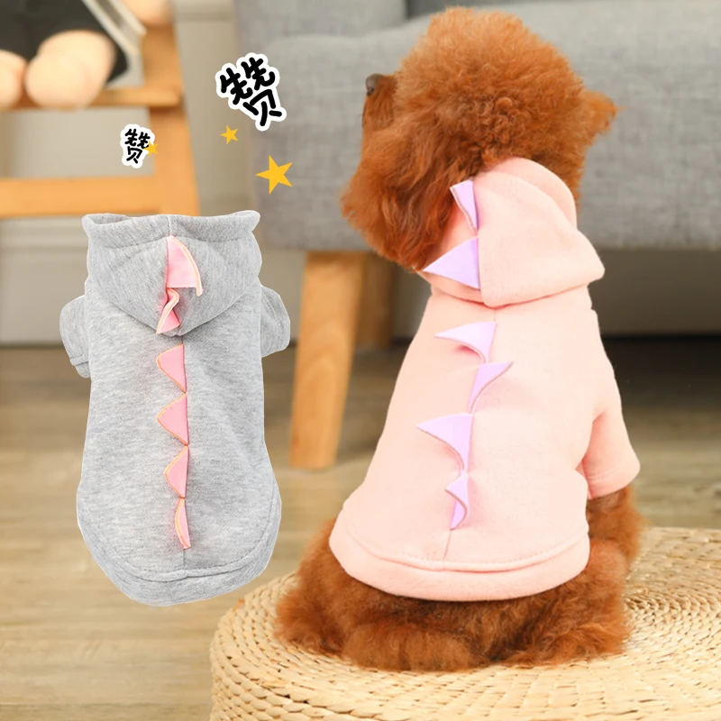 Dinosaur Dog Hoodies For Pet Love Fall Autumn Winter Puppy Coat Pink Gray Animal Cat Outfit For French Bulldog Terrier Goods