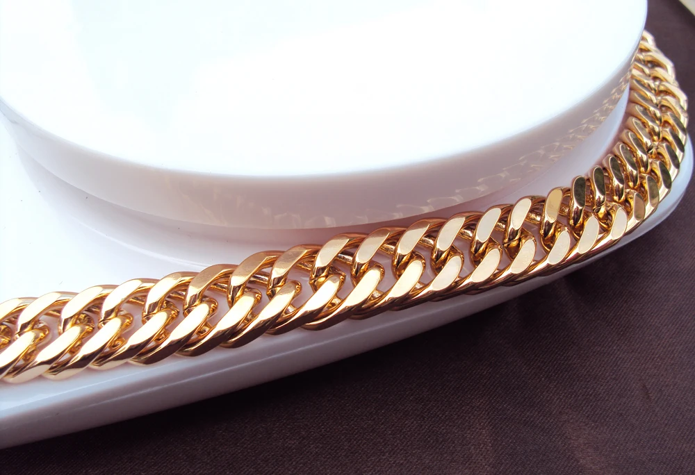 Тяжелое Желтое золото GF двойная панцирная цепь мужское огромное ожерелье