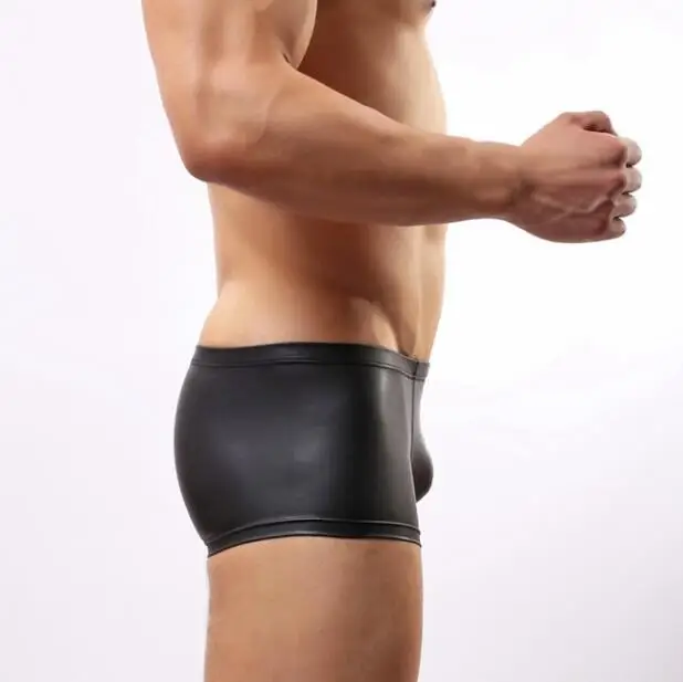 2017 Модные мужские сексуальные обтягивающие трусы боксеры из искусственной кожи