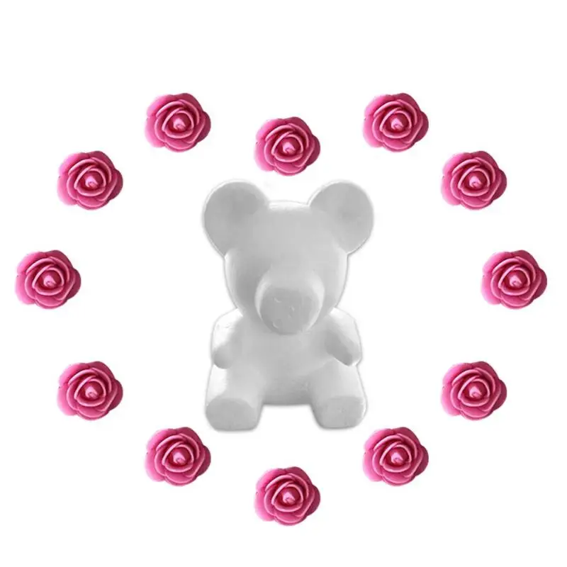 Pink 25cm DIY Foam Rose Bear Mold+200pcs PE Handmade Flower Creative DIY Rose Doll Toys Romantice Wedding Party Gifts - Цвет: Pink