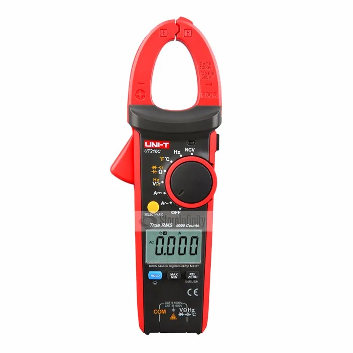 UNI-T UT216C True RMS цифровой клещи частота емкость температура и NCV Тестер AC/DC 600A