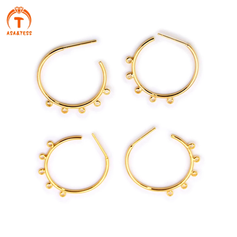 

10 PCS Metal Earring Hoop 25mm brass Chandelier Hook round earring finding 5 Holes hoop DIY Jewelry Making 24K gold plated
