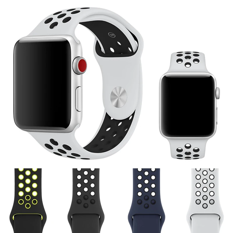 Спорт Силиконовый ремешок для Apple Watch группа 42 38 мм браслет на запястье часы iwatch Nike
