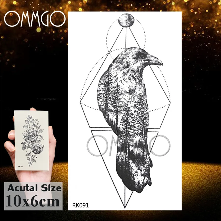 ORK091 Черные реалистичные геометрические розы цветок треугольник Временные татуировки стикер луна татуировки боди-арт сливы фальшивые татуировки драгоценность - Цвет: ORK091